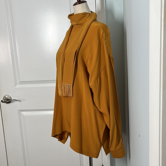 Maurice Sasson Vintage 100% silk mustard color blouse size L - Picture 11 of 16